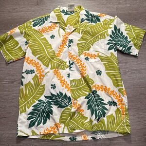 Vintage Winnie Fashion Shirt Mens Large Green Hawaiian Aloha Made‎ in Hawaii Y2K